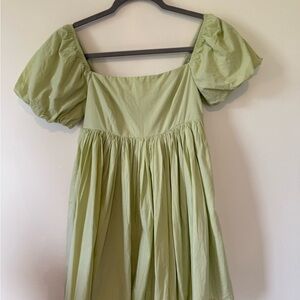 Green Puff Sleeve Babydoll Dress